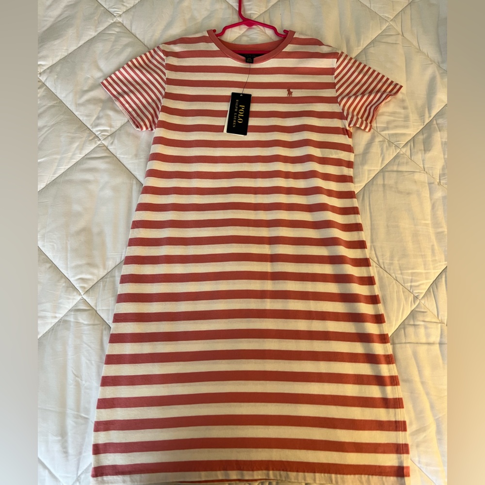 BNWT Girl’s Polo by Ralph Lauren Pink and White Striped Dress Size 12-14